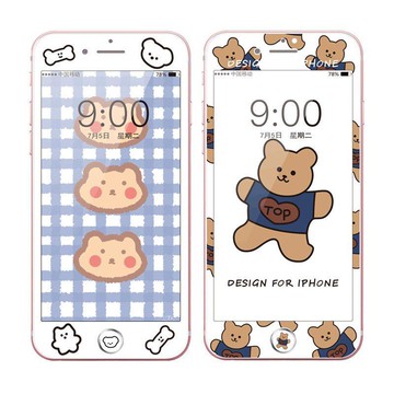 🔥臺灣出貨🔥iphone 保護貼 卡通膜+指紋貼蘋果7plus鋼化膜iPhone8彩膜一套6全屏軟膜4s5s按鍵