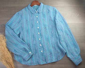 中號 | 復古泡泡袖女式襯衫|  經典藍上衣女| 女士復古服|