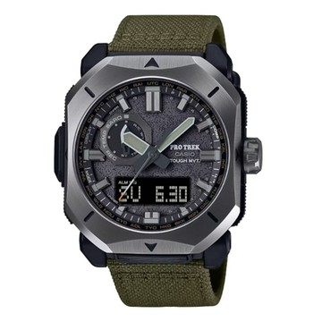 CASIO卡西歐 PRO TREK 強悍堅固 金屬錶殼 戶外風格 CORDURA布質錶帶 電波 太陽能電力 PRW-6900YB-3_44.8mm