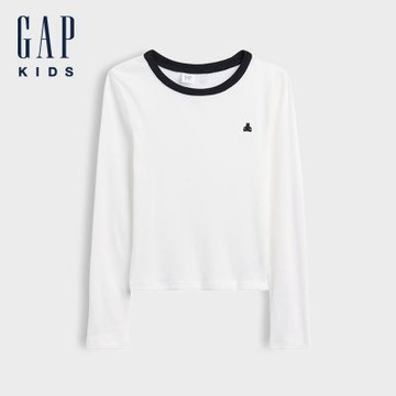 【GAP】兒童布萊納小熊羅紋滾邊T恤-清新白(907404)