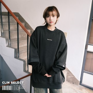 西林 CLIN｜選物｜刺繡假兩件大學T_選物 / T-0147 寬鬆 秋冬 長袖 素面 工裝 穿搭