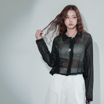 現貨★前短後圓弧下襬網眼洞洞襯衫(共2色)0916 【NR1859】