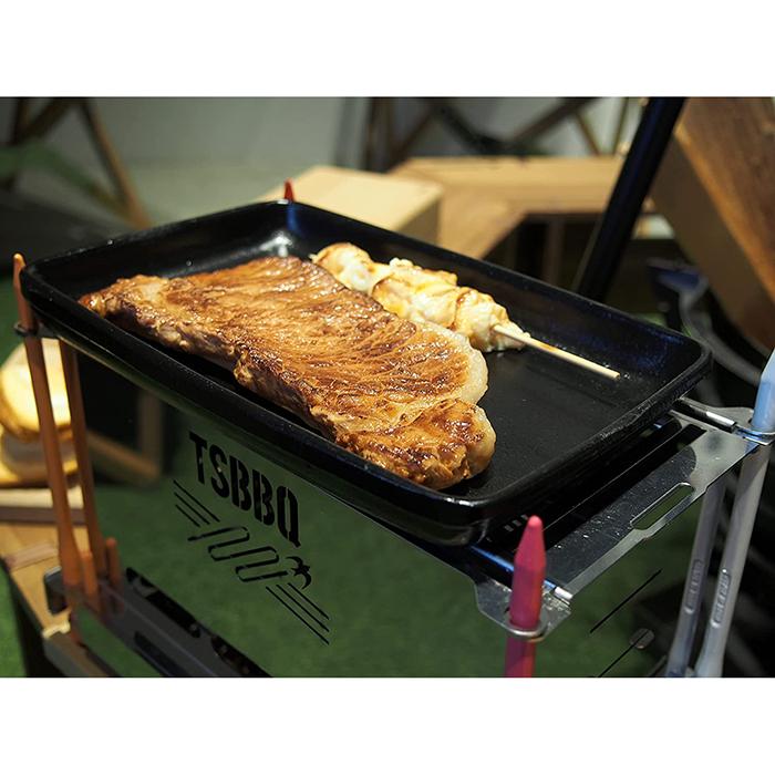 TSBBQソロコンロ用　ステーキ皿角型E＋皿用ハンドル＃707セット