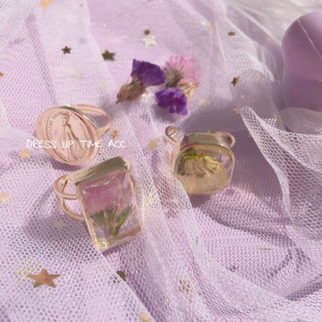 日系風日韓學生人干花復古幾何紫色少女心小物戒指指環1入