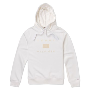 TOMMY 熱銷貼布大Logo連帽T恤(女)-白色