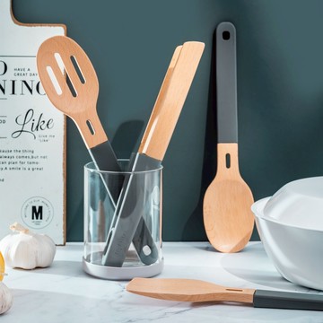 【Taste Plus】喬遷禮-新居落成 心想事成 掛勾+磁吸式 德國櫸木 矽膠握把 淺湯杓/漏杓/木鏟/木夾(悅味創意)