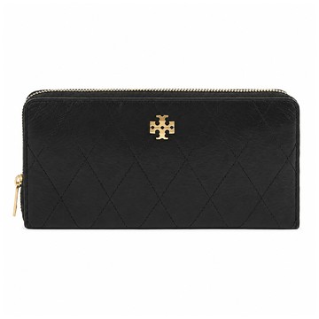 TORY BURCH CHARLIE 荔枝紋皮革絎縫拉鍊長夾(黑)