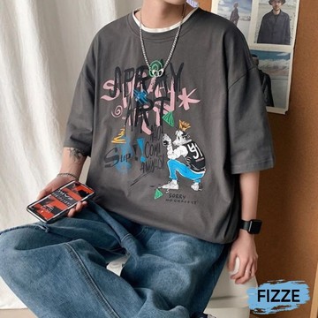 寬版上衣 短T大尺碼T恤 寬鬆上衣 短袖 短袖t恤 男女情侶衣 情侶裝 男裝男生衣服ATYT390【FIZZE】