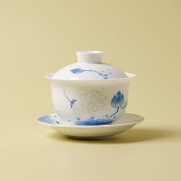 【茶品名】🍵蓋碗 三才碗 二才碗 泡茶杯三才懸停蓋碗羊脂玉家用旅行玲瓏陶瓷手繪功夫茶具茶杯套裝
