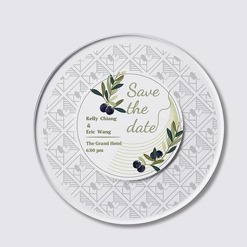 壓克力 LED 婚禮邀請卡 圓形綠白Save the date 含紙信封 結婚