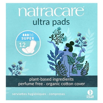 Natracare, 超級衛生巾，有機棉套，超大量，12 片