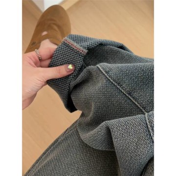 大碼美式星空紋闊腿牛仔褲女秋冬加絨梨形身材高腰顯瘦遮胯直筒褲