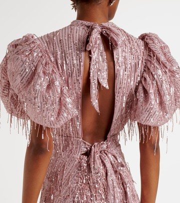 Rotate Sequined balloon-sleeve midi dress