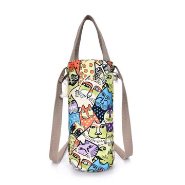 水杯套日式女小百搭帆布斜挎束口袋帶抽繩可愛保護套可背手提包包