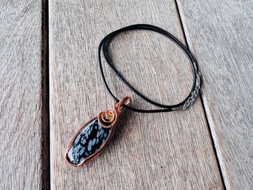 250207 wire wrapping 雪花黑耀石 銅線 繞線 吊墮