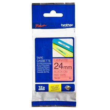 【Brother 兄弟】TZe-451 護貝標籤帶 紅底黑字 24mm