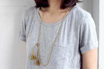 簡單的長Rasta流蘇項鍊包裹手鍊黃銅瘦瘦