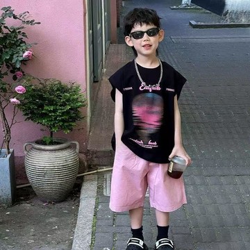 mori🎀mori夏季趣味印花透氣吸汗背心男童牌ins涼感兒童無袖上衣中大童裝