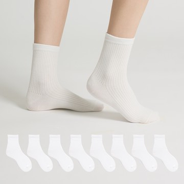STUDIO SOCKSTOP 女款優質羅紋中筒襪8雙組  24cm(23~25cm)  白色