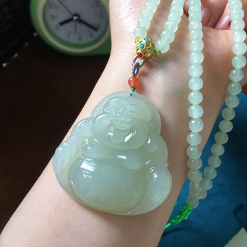 和田玉晴水料大佛吊墜 搭配 和田玉晴水6公釐108顆珠鏈