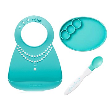 英國The Good Time - 食尚萌寶成套組(圍兜+餐盤+湯匙)-小名媛綠