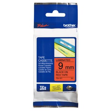 【Brother 兄弟】TZe-421 護貝標籤帶 紅底黑字 9mm
