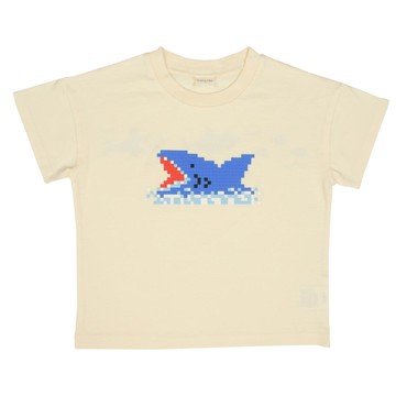 akachan honpo - 短袖T恤-馬賽克圖案-米白色