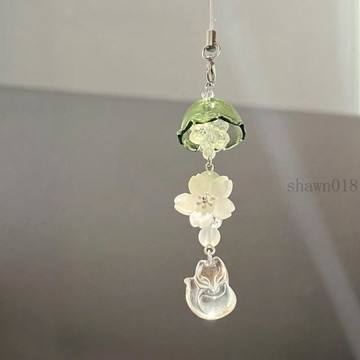 🎀臺灣出貨🎀原創手作狐狸綠色風鈴串珠ins風掛件卡冊手機掛飾 房間裝飾擺件 教室佈置 生日布置 房間佈置 軟裝擺件