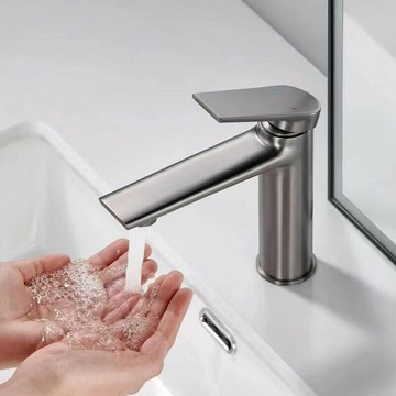 全銅洗臉盆水龍頭衛生間洗手盆冷熱臺上盆面盆水龍頭加高槍灰色{鑫弘-工葉電器}可開發票