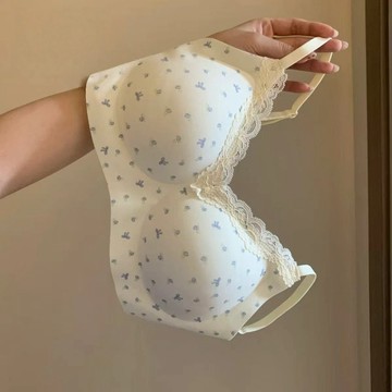 【台灣發貨】甜美內衣 女蕾絲邊內衣 格子內衣 可愛小胸聚攏 無鋼圈 學生無痕內衣 少女文胸罩美背內衣