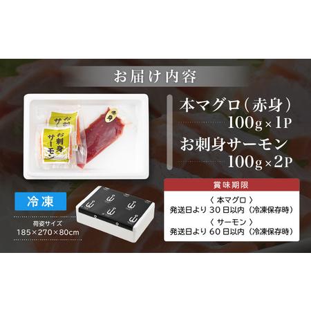 ふるさと納税 お刺身 セット サーモン 100g × 2P ＆ 本まぐろ 赤身 100g × 1P 【福井県 冷凍 小分け 刺身 アトランティックサーモン .. 福井県越前町