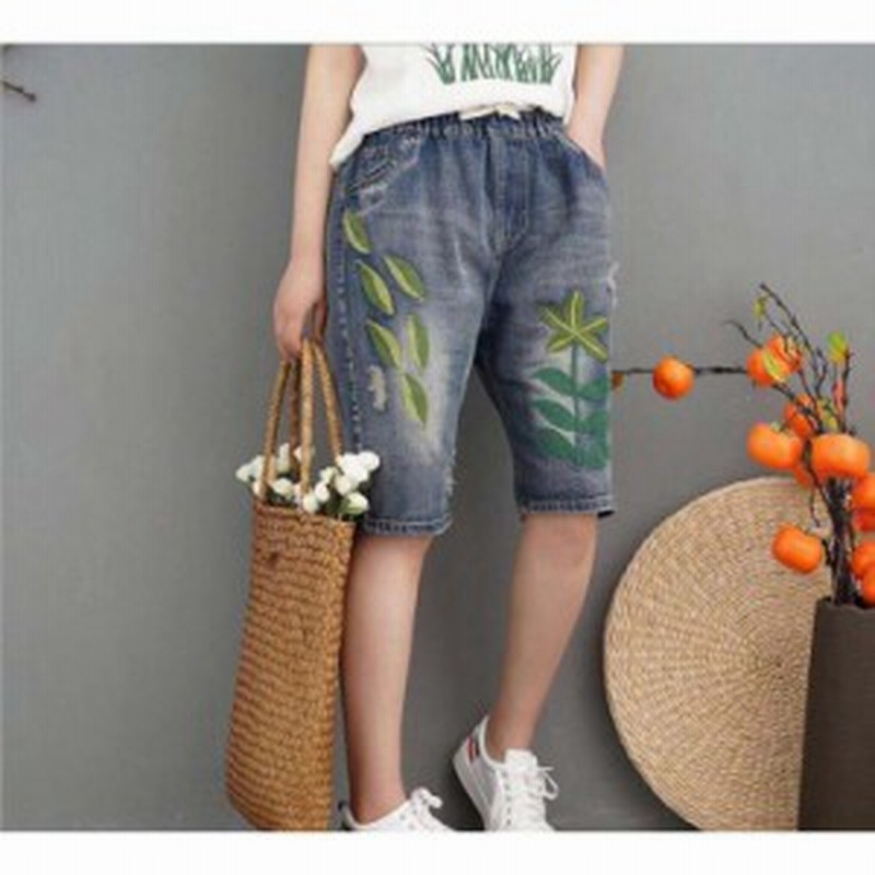 デニムハーフパンツ レディース半ズボン五分丈デニムパンツ ジーパン ジーンズ夏カジュアルパンツ葉刺繍ボトムス 5分丈ズボン ショート 通販 Lineポイント最大1 0 Get Lineショッピング