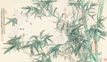 任重雪鳩碧筠圖國畫花鳥工筆畫臨摹畫稿古代名畫復制畫橫幅裝飾畫