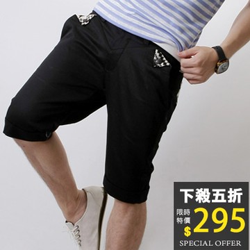 【N7482J】韓風美男潮流糜鹿圖騰拼接合身版休閒短褲(LE-F512)