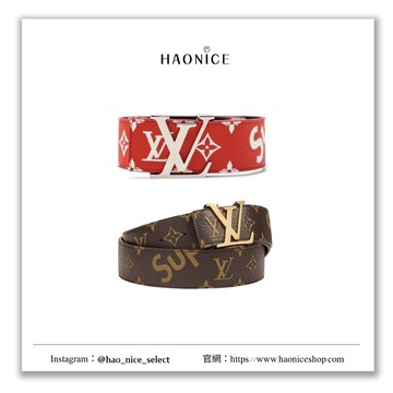 【HAO NICE】100%正品 LOUIS VUITTON x SUPREME 潮流精品聯名款復古老花皮革腰帶 皮帶
