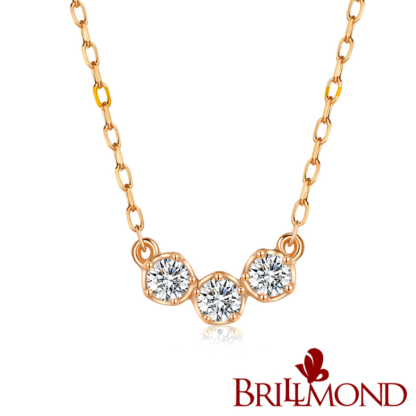 【BRILLMOND JEWELRY】輕珠寶10分18K玫金微笑鑽石套鍊(天然鑽石總重10分 全18K金台+鍊)