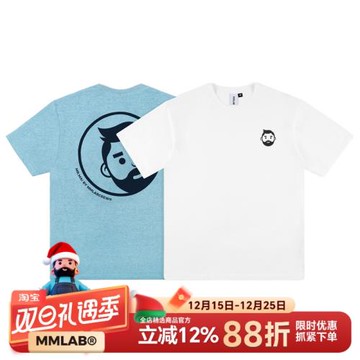 MMLABCREW MRMAI系列LOGO夏季男女印花白色麻灰藍純棉圓領短袖T恤