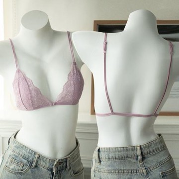 純欲法式前扣蕾絲三角杯內衣女無鋼圈上托夏季超薄細肩帶美背文胸