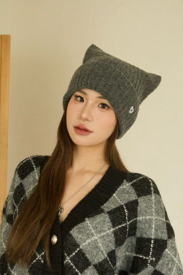 愛心刺繡針織貓耳帽