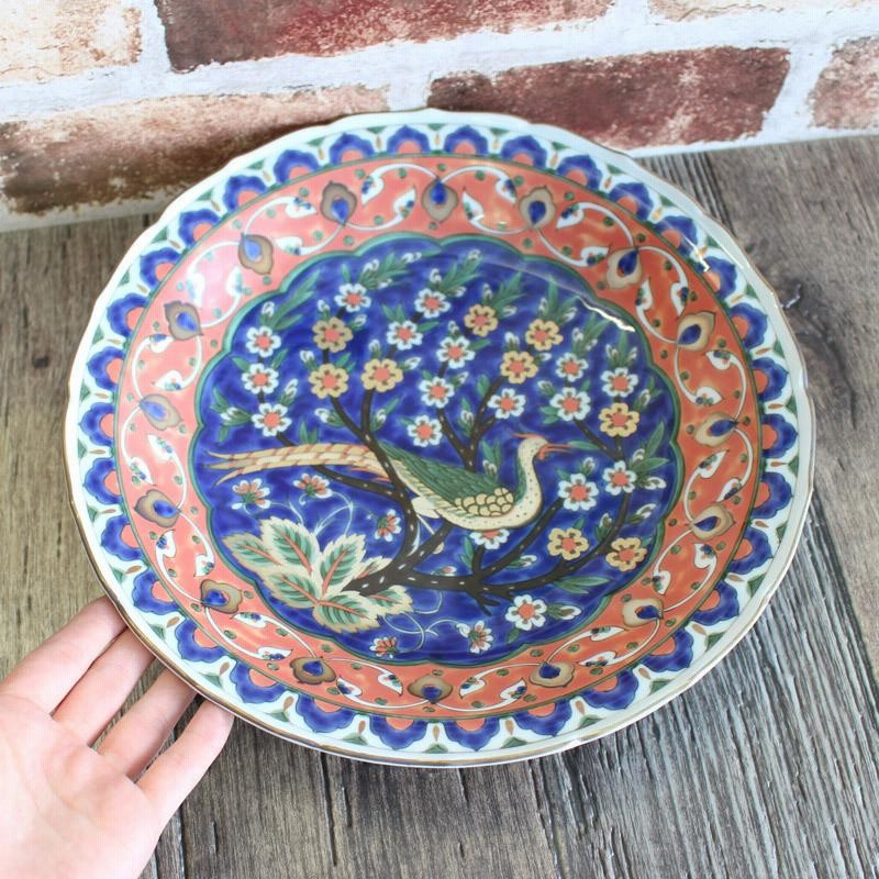 トルコ彩色陶器大皿Ｄ イズニックスタイル 大皿 27.5cm（花鳥）/ トルコ IZNIK
