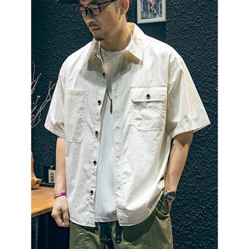 薄款舒適短袖襯衫外套男夏季寬松潮牌大碼工裝襯衣男生百搭寸衫潮