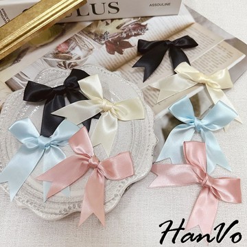 【HanVo】甜美緞帶蝴蝶結髮夾 兩入一組 可愛質感瀏海夾 女生頭飾 女生配件 C03-8175