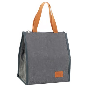 E.City 懷舊時光保溫保冷野餐便當袋 防水牛津布+鋁膜  長方款 灰色  11L