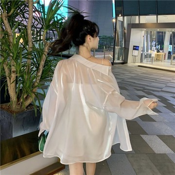 微珠光 雪紡 防曬衫 女 ✨2026✨夏季 薄款 開衫 外套 女 襯衫 减齡 長袖 寬鬆 襯衣