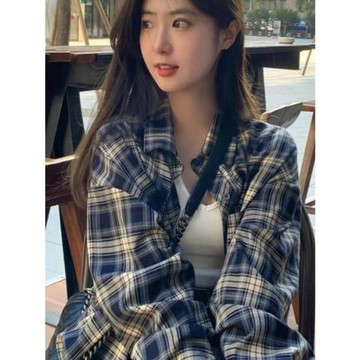 格子襯衫女春夏季薄款2026新款防曬上衣寬松百搭開衫外搭長袖襯衣