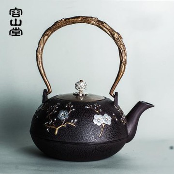 容山堂新款蘇韻古畫老鐵壺生鐵壺喜鵲登梅 祥龍銅壺把