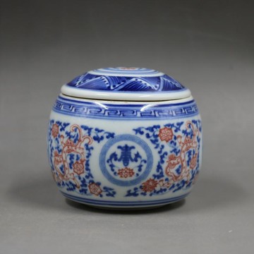 大清康熙年制青花釉里紅龍紋蛐蛐蟋蟀罐仿古玩樂瓷器擺件古董古玩1入