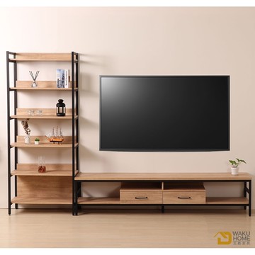 格萊斯原切木工業風收納展示架+7尺電視櫃 290.8*44.9*196cm