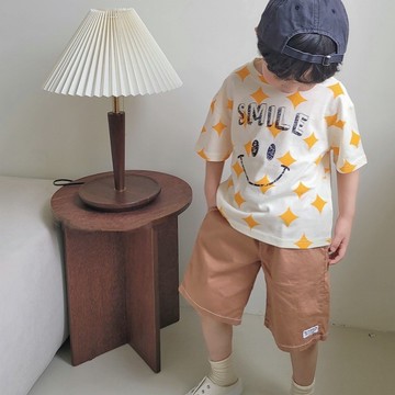 閃耀光芒大微笑英字杏色棉質短袖上衣 春夏童裝 韓版童裝 男童上衣 男童短袖 男童棉T 男童T恤