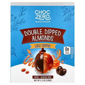 ChocZero, 優質巧克力，雙蘸巴旦木，牛奶太妃糖，3.5 盎司（100 克）